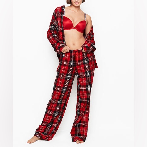 NWT Victoria's Secret Flannel Pajamas PJ Set Red Plaid - Picture 4 of 6